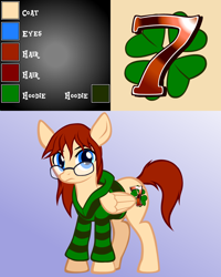 Size: 1024x1280 | Tagged: safe, artist:fibs, imported from derpibooru, oc, oc only, oc:lucky shot, pegasus, pony, blue eyes, clothes, cutie mark, glasses, jacket, red hair, reference sheet