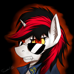 Size: 800x800 | Tagged: safe, artist:twotail813, imported from derpibooru, oc, oc only, oc:blackjack, pony, unicorn, fallout equestria, fallout equestria: project horizons, angry, deal with it, inexplicable canines, rcf community, solo, sunglasses