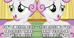 Size: 667x343 | Tagged: safe, edit, edited screencap, imported from derpibooru, screencap, sweetie belle, just for sidekicks, cute, diasweetes, female, filly, foal, image macro, meme, mirrored, self ponidox, unitinu