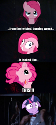 Size: 634x1408 | Tagged: safe, edit, edited screencap, imported from derpibooru, screencap, pinkie pie, twilight sparkle, g3 faic, impact font, large marge, meme, parody, pee-wee herman, pee-wee's big adventure, pinkamena diane pie, tim burton