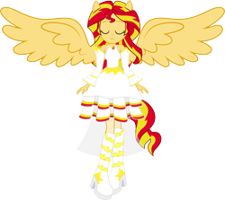 Size: 11084x9888 | Tagged: dead source, safe, artist:birdalliance, imported from derpibooru, sunset shimmer, equestria girls, my past is not today, absurd resolution, angel, angelic, beautiful, clothes, daydream shimmer, dress, female, high heel boots, hilarious in hindsight, ponied up, simple background, solo, sunset shimmer is god, transparent background, vector, winged humanization, wings