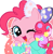 Size: 361x367 | Tagged: safe, artist:momo, imported from derpibooru, pinkie pie, earth pony, pony, ask harajukupinkiepie, abstract background, askharajukupinkiepie, bow, bracelet, candy, clothes, cute, decora, diapinkes, female, food, hair accessory, hair bow, harajuku, jewelry, one eye closed, open mouth, solo, wink