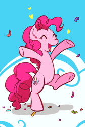 Size: 412x613 | Tagged: safe, artist:yukandasama, imported from derpibooru, pinkie pie, pony, bipedal, confetti, eyes closed, female, heart, solo