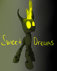 Size: 2161x2698 | Tagged: safe, artist:gapaot, imported from derpibooru, oc, oc only, changeling, changeling oc, colored, glowing eyes, glowing horn, gradient background, horn, solo, yellow changeling