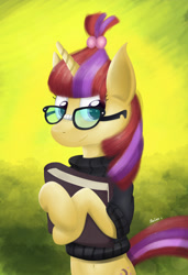 Size: 1562x2290 | Tagged: safe, artist:blackligerth, imported from derpibooru, moondancer, pony, bipedal, book, female, solo