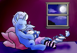 Size: 2798x1934 | Tagged: safe, artist:invertigo, imported from derpibooru, oc, oc:frost bite, glameow, clothes, cuddling, cute, pokémon, snuggling, socks, striped socks