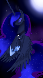 Size: 575x1024 | Tagged: safe, artist:nuttypanutdy, imported from derpibooru, princess luna, eyes closed, female, moon, solo