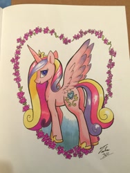 Size: 960x1280 | Tagged: safe, artist:tsitra360, imported from derpibooru, princess cadance, butt, commission, female, looking at you, looking back, plot, smiling, solo, spread wings, traditional art