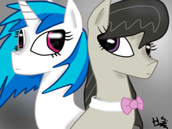 Size: 1024x768 | Tagged: safe, artist:skyhiperfury, imported from derpibooru, dj pon-3, octavia melody, vinyl scratch, looking at each other