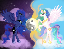 Size: 1024x791 | Tagged: safe, artist:wolfenm, imported from derpibooru, princess celestia, princess luna, yin-yang