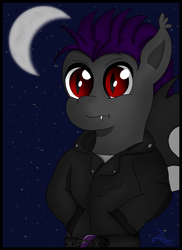 Size: 1700x2338 | Tagged: safe, artist:8darknesss8, imported from derpibooru, oc, oc only, oc:windy shade, bat pony, pony, clothes, night, solo