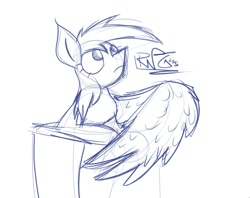 Size: 993x788 | Tagged: safe, artist:irwin, imported from derpibooru, rainbow dash, pegasus, pony, female, monochrome, solo
