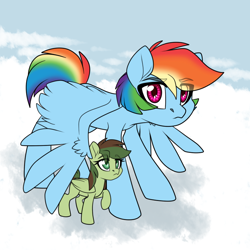 Size: 800x800 | Tagged: safe, artist:rainbowdrool, imported from derpibooru, rainbow dash, oc, oc:storm razer, tumblr:from dust to mist, crack shipping, duo, duo female, female, filly, from dust to mist, offspring, parent:hoops, parent:rainbow dash, parents:rainhoops, protecting, rainbow mom