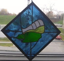 Size: 3124x2987 | Tagged: safe, artist:tjglass, imported from derpibooru, oc, oc only, oc:chemical spill, cutie mark, irl, photo, photo craft, photo traditional art, stained glass, stained glass (irl)