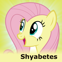 Size: 1799x1799 | Tagged: safe, artist:sollace, derpibooru exclusive, imported from derpibooru, fluttershy, pegasus, pony, derpibooru, cute, female, mare, meta, open mouth, show accurate, shyabetes, smiling, solo, spoilered image joke