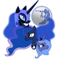 Size: 2400x3200 | Tagged: safe, artist:sirhcx, imported from derpibooru, nightmare moon, princess luna, alicorn, pony, duality, female, lunar trinity, mare, mare in the moon, moon, s1 luna, simple background, three wolf moon, transparent background