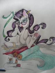 Size: 1024x1365 | Tagged: safe, artist:penkatshi, imported from derpibooru, rarity, female, ribbon, sketch, solo, traditional art, underhoof