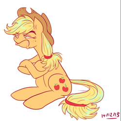 Size: 562x564 | Tagged: safe, artist:jowyb, artist:jowybean, imported from derpibooru, part of a set, applejack, angry, faic, female, forelegs crossed, jowybean's series, reaction image, simple background, solo, white background