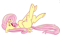 Size: 697x429 | Tagged: safe, artist:jowyb, artist:jowybean, imported from derpibooru, part of a set, fluttershy, faic, female, jowybean's series, laughing, on back, open mouth, reaction image, simple background, solo, tongue out, white background