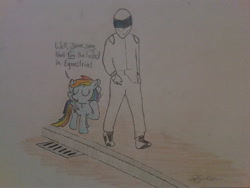 Size: 2048x1536 | Tagged: safe, artist:skyline333, imported from derpibooru, rainbow dash, human, pegasus, pony, the stig, top gear, traditional art