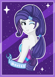 Size: 818x1138 | Tagged: safe, artist:lovelygirlmusicer, imported from derpibooru, rarity, equestria girls, 2015, female, gillet, looking back, solo, wink