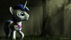 Size: 1920x1080 | Tagged: safe, artist:indexpony, imported from derpibooru, shining armor, 3d, forest, light, signature, source filmmaker