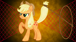 Size: 3840x2160 | Tagged: safe, artist:kysss90, artist:laszlvfx, edit, imported from derpibooru, applejack, lasso, raised hoof, tail wrap, vector, wallpaper, wallpaper edit