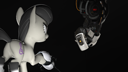 Size: 1920x1080 | Tagged: safe, artist:blackspoiler, imported from derpibooru, octavia melody, earth pony, pony, 3d, butt, crossover, glados, long fall horseshoe, plot, portal (valve), portal gun, source filmmaker