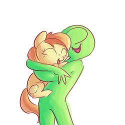 Size: 1000x1000 | Tagged: safe, artist:nobody, imported from derpibooru, noi, oc, oc:anon, human, pony, hug, smiling