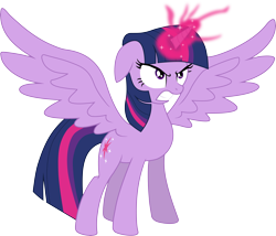 Size: 6453x5536 | Tagged: safe, artist:thedarknimbus, imported from derpibooru, twilight sparkle, alicorn, pony, twilight's kingdom, absurd resolution, angry, ears back, female, floppy ears, gritted teeth, magic, mare, simple background, solo, spread wings, transparent background, twilight sparkle (alicorn), vector