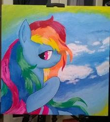 Size: 571x628 | Tagged: safe, artist:novich, imported from derpibooru, rainbow dash, canvas, female, painting, sky, solo, traditional art