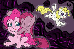 Size: 1024x683 | Tagged: safe, artist:galefeather, imported from derpibooru, pinkie pie, surprise, fanfic art, multiple personality, pinkamena diane pie, pinkie personalities