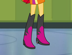 Size: 2104x1626 | Tagged: dead source, safe, artist:dodo1500, artist:favoriteartman, artist:millennial dan, artist:paulysentry, deleted from derpibooru, imported from derpibooru, flash sentry, sunset shimmer, equestria girls, boots, canterlot high, clothes, lockers, micro, size difference, skirt