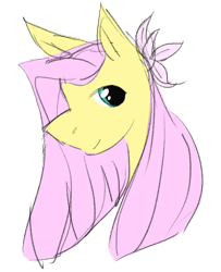 Size: 385x475 | Tagged: safe, artist:vespirus, imported from derpibooru, fluttershy, female, flower, flower in hair, looking at you, portrait, simple background, solo, transparent background