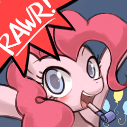 Size: 500x500 | Tagged: safe, artist:lumineko, imported from derpibooru, part of a set, pinkie pie, pony, blushing, cute, diapinkes, female, looking at you, mare, open mouth, rawr, rawrvatar, solo