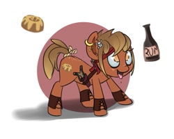 Size: 999x799 | Tagged: safe, artist:scarletts-fever, imported from derpibooru, oc, oc only, alcohol, cinnamon cider, earring, food, piercing, rum, slingshot, tail wrap, tongue out, vulgar