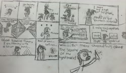 Size: 3201x1858 | Tagged: safe, artist:the claud, imported from derpibooru, pinkie pie, griffon, albert einstein, gilbert and sullivan, math, modern major general, monochrome, singing, song, traditional art