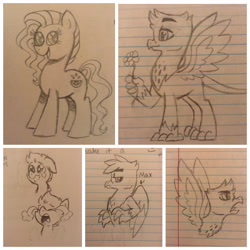 Size: 2048x2048 | Tagged: safe, artist:broohan, imported from derpibooru, oc, oc only, griffon, crying, doodle, flower, lined paper, monochrome, traditional art