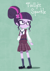 Size: 1222x1740 | Tagged: safe, artist:bronyraimu, imported from derpibooru, sci-twi, twilight sparkle, equestria girls, friendship games, anxiety, clothes, confused, crystal prep academy uniform, female, glasses, necktie, school uniform, shoes, simple background, skirt, socks, solo, uniform