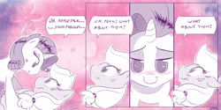 Size: 4000x2000 | Tagged: safe, artist:dilarus, deleted from derpibooru, imported from derpibooru, applejack, rarity, meet-the-pones, bedroom eyes, blushing, clueless, comic, female, lesbian, on back, one sided shipping, rarijack, shipping, that pony sure does love freckles