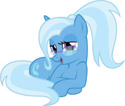 Size: 1807x1537 | Tagged: safe, artist:badumsquish, derpibooru exclusive, imported from derpibooru, trixie, pony, unicorn, alternate hairstyle, badumsquish is trying to murder us, bedroom eyes, cute, diatrixes, female, glasses, happy, looking at you, mare, open mouth, ponytail, prone, simple background, smiling, solo