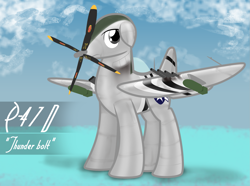 Size: 1971x1468 | Tagged: safe, artist:steamraid, imported from derpibooru, oc, oc only, original species, plane pony, pony, american, bomb, gun, p-47, p-47 thunderbolt, plane, republic aviation corporation, weapon, world war ii