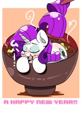 Size: 1024x1515 | Tagged: safe, artist:braffy, imported from derpibooru, rarity, pony, blushing, cup of pony, eyes closed, food, micro, open mouth, ponies in food, solo, soup