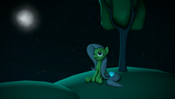 Size: 1920x1080 | Tagged: safe, artist:krida2, imported from derpibooru, fluttershy, pony, 3d, female, moon, night, sitting, solo, source filmmaker, stargazing, stars, tree, under the tree