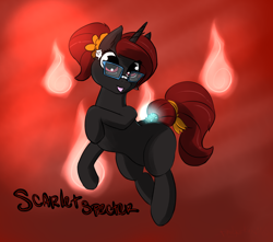 Size: 1300x1150 | Tagged: safe, artist:badgerkun, imported from derpibooru, oc, oc only, oc:scarlet specter, pony, unicorn, female, glasses, mare, pose, red mane, solo, spirits