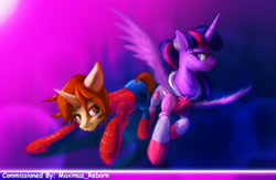 Size: 1000x650 | Tagged: safe, artist:g-haze, imported from derpibooru, twilight sparkle, alicorn, pony, amethyst sorceress, crossover, crossover shipping, female, mare, peter parker, ponified, shipping, spider-man, spiders and magic: rise of spider-mane, spidertwi, twilight sparkle (alicorn)