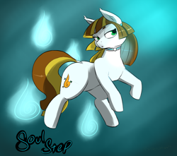 Size: 1300x1150 | Tagged: safe, artist:badgerkun, imported from derpibooru, oc, oc only, oc:soul step, earth pony, pony, choker, earring, female, green eyes, mare, piercing, pose, solo, spirits, two colour hair, two toned hair