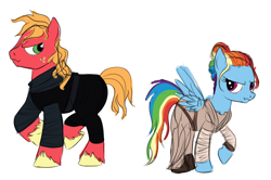 Size: 710x472 | Tagged: safe, artist:karmadash, imported from derpibooru, big macintosh, rainbow dash, clothes, colored sketch, colour sketch, cosplay, costume, crossover, female, kylo ren, male, rainbowmac, rey, reylo, shipping, sketch, star wars, star wars: the force awakens, straight