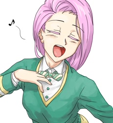 Size: 600x650 | Tagged: safe, artist:invisibleone11, imported from derpibooru, fluttershy, human, filli vanilli, female, humanized, ponytones outfit, singing, solo