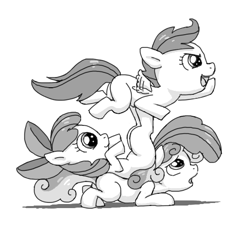 Size: 490x449 | Tagged: safe, artist:invisibleone11, imported from derpibooru, apple bloom, scootaloo, sweetie belle, cutie mark crusaders, monochrome